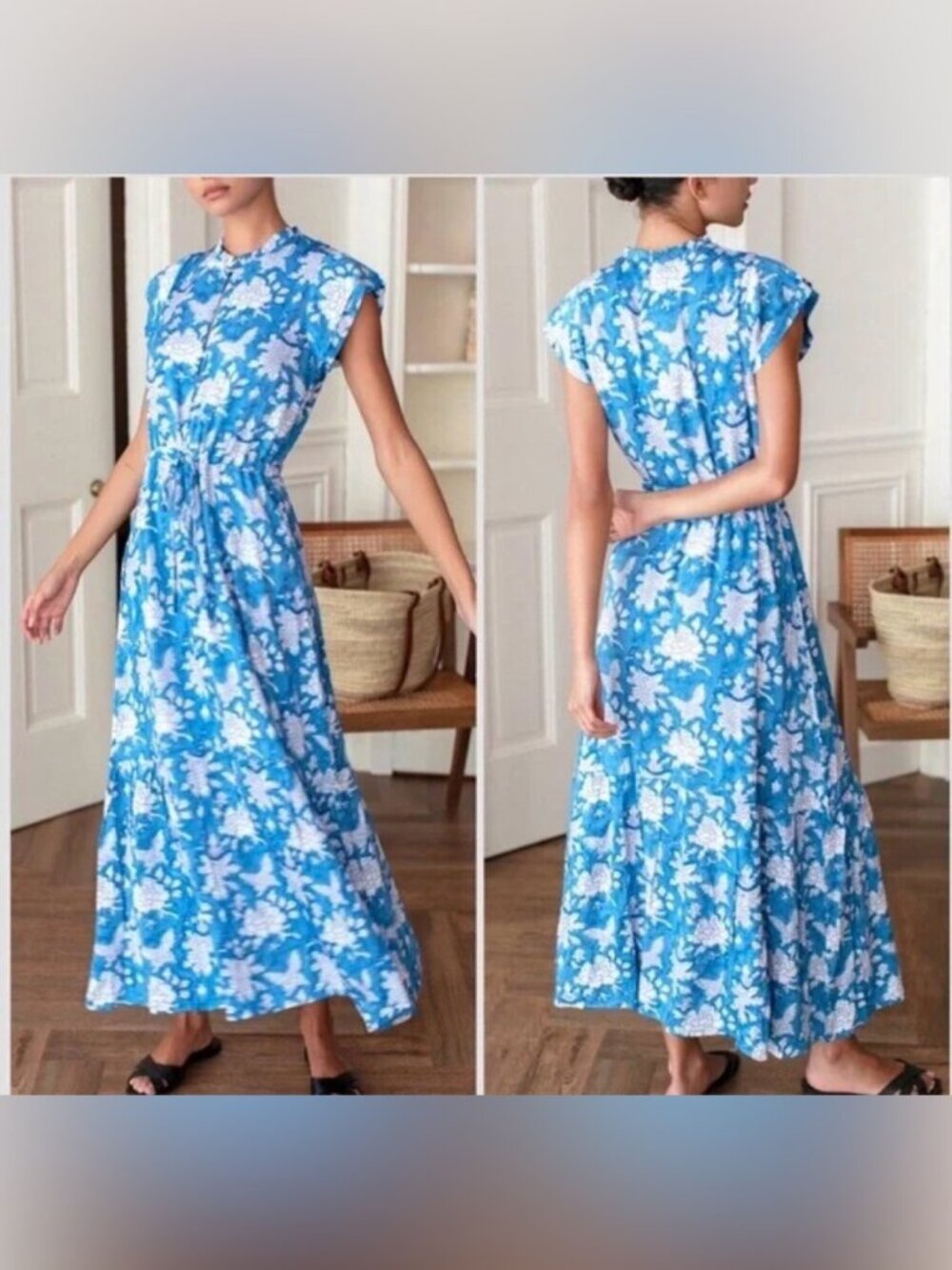 NEW Emerson Fry India Collective Blue Frances 3 Frill Maxi Dress M
